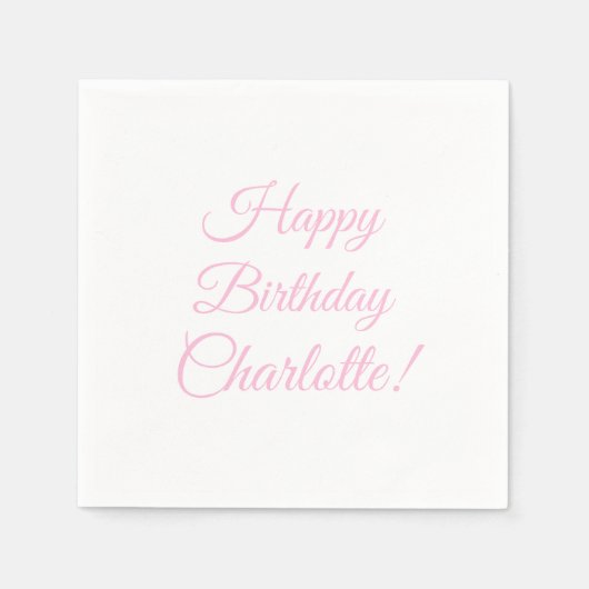 Happy Birthday aangepaste roze script naam tekst Servet (Voorkant)