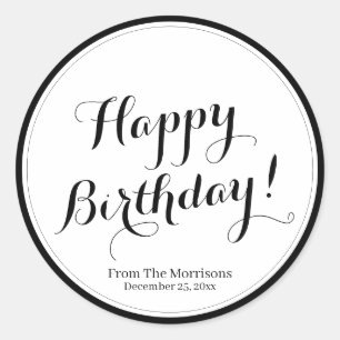Happy Birthday aangepaste script naam zwarte grens Ronde Sticker