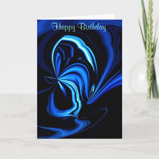 Happy Birthday Abstract Blue Butterfly Kaart (Voorkant)