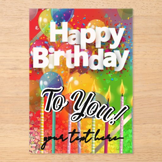 Happy Birthday   Acryl Uitnodigingen (Voorkant)