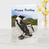 Happy Birthday African Penguins Card Kaart (Gele Bloem)