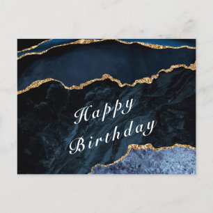 Happy Birthday - Agate Navy Blue Gold Gemstone Briefkaart