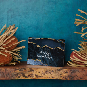 Happy Birthday - Agate Navy Blue Gold Gemstone Fotoplaat