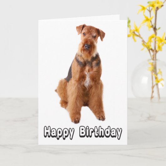 Happy Birthday Airedale Terrier Dog Wenskaart Kaart (Gele Bloem)