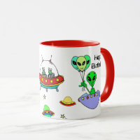 Happy Birthday Alien Ship Cup Aangepaste koffie Mo