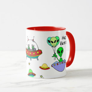 Happy Birthday Alien Ship Cup Aanpassen Mok koffie