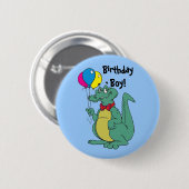 Happy Birthday Alligator Balloon Button (Voorkant /achterkant)