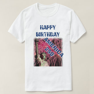 Happy Birthday America 250 Stars Stripes Blue  T-shirt