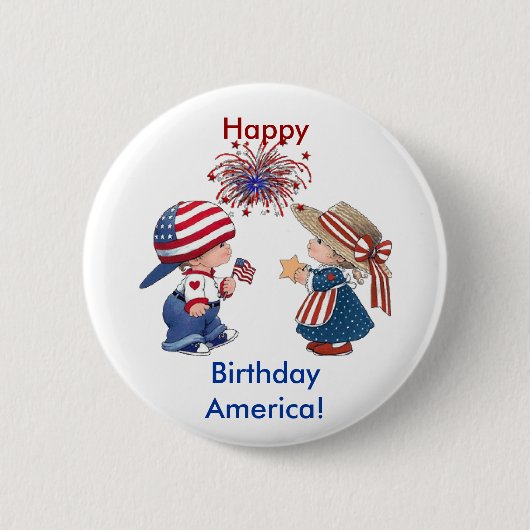 Happy Birthday Amerika Ronde Button 5,7 Cm (Voorkant)