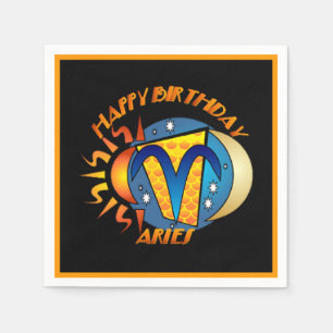 Happy Birthday Aries Zodiac Birth Sign Napkins Servet