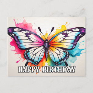 Happy Birthday Artistic Butterfly Waterverf Art Feestdagenkaart
