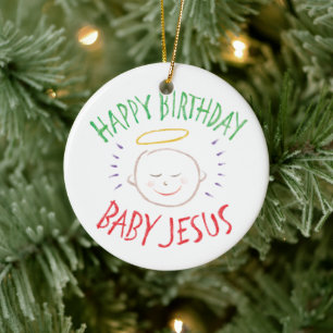 Happy Birthday Baby Jesus - Religieuze Kerstmis Keramisch Ornament