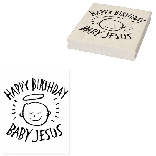 Happy Birthday Baby Jesus - Religieuze Kerstmis Rubberstempel (Gestempeld)