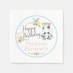 Happy Birthday Baby Koe Bloemen 1e Verjaardagsfees Servet