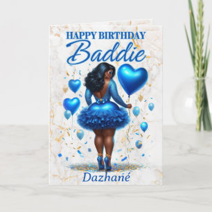 Happy Birthday Baddie Sparkling Blue Glam Kaart
