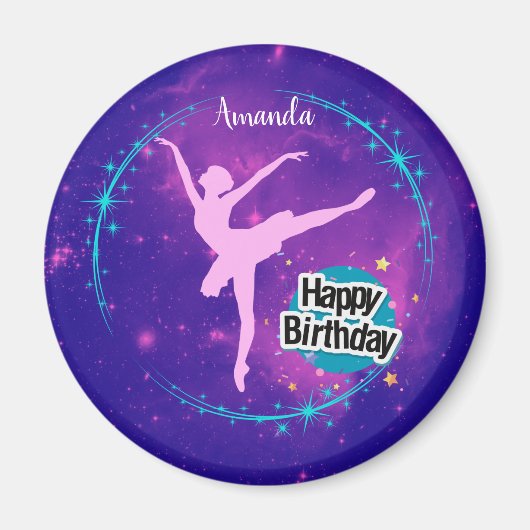 Happy Birthday Ballerina Galaxy Gepersonaliseerd Magneet (Voorkant)