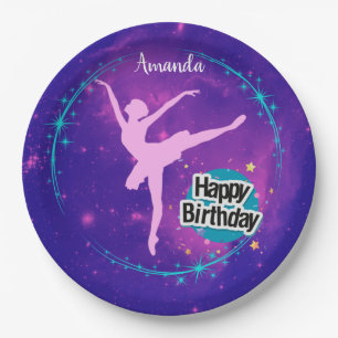 Happy Birthday Ballerina Galaxy Gepersonaliseerd Papieren Bordje