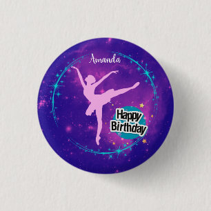 Happy Birthday Ballerina Galaxy Gepersonaliseerd Ronde Button 3,2 Cm