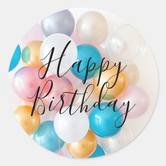 Happy Birthday Ballon  Ronde Sticker (Voorkant)