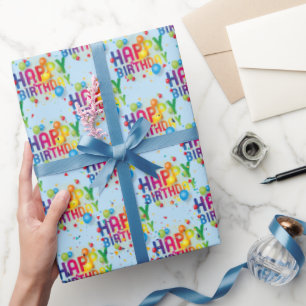 Happy Birthday-ballonnen en Confetti-wrapping-tape Cadeaupapier
