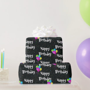 Happy Birthday ballonnen op Glitter Cadeaupapier