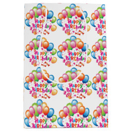 Happy Birthday-ballons Middelgrote Gift-tas Medium Cadeauzakje