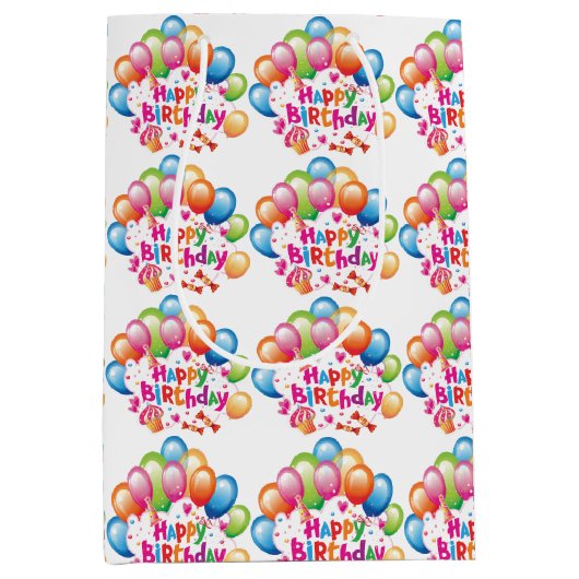 Happy Birthday-ballons Middelgrote Gift-tas Medium Cadeauzakje (Voorkant)