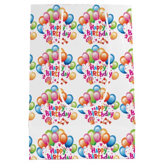 Happy Birthday-ballons Middelgrote Gift-tas Medium Cadeauzakje (Achterkant)