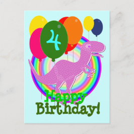 Happy Birthday Balloon 4 Paarse T-Rex Briefkaart