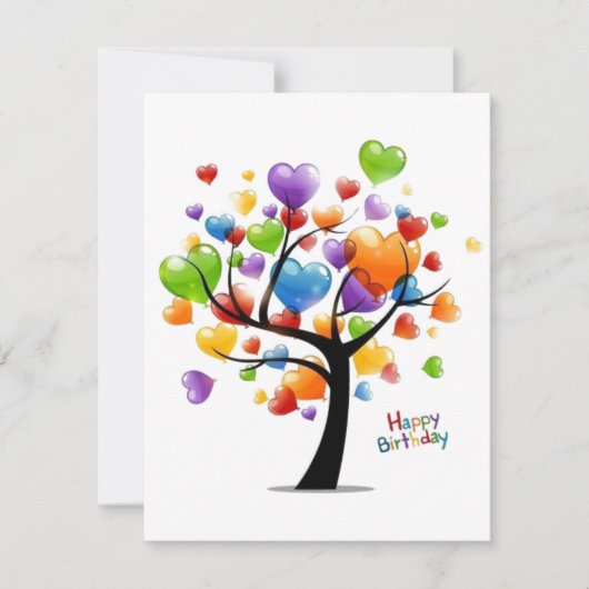 Happy Birthday Balloon Heart Tree Kaart (Voorkant)