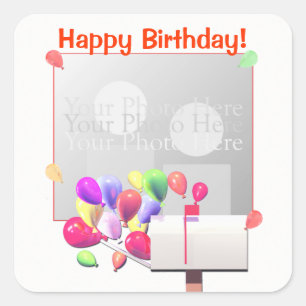 Happy Birthday Balloon Mail (foto-lijst) Vierkante Sticker