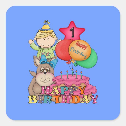 Happy Birthday Balloons Boy 1 Vierkante Sticker (Voorkant)