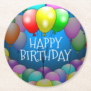 Happy Birthday Balloons Round Paper-Onderzetter Ronde Kartonnen Onderzetter