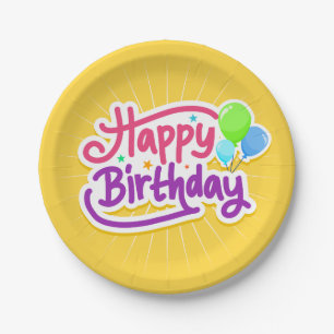 Happy Birthday Balloons Yellow Party Papieren Bordje