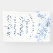 Happy Birthday Banner 100e Blauwe Bloemen Sjabloon (Horizontaal)