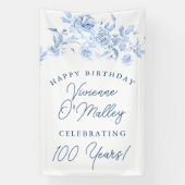 Happy Birthday Banner 100e Blauwe Bloemen Sjabloon (Verticaal)