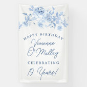 Happy Birthday Banner 19e Blauwe Bloemen Sjabloon (Verticaal)