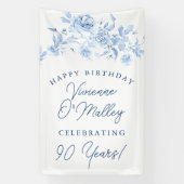 Happy Birthday Banner 90e Blauwe Bloemen Sjabloon (Verticaal)