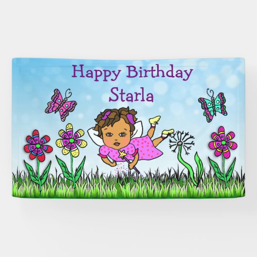Happy Birthday Banner Paars Fairy (Horizontaal)