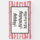 Happy Birthday Banner - Roze en goud (Verticaal)