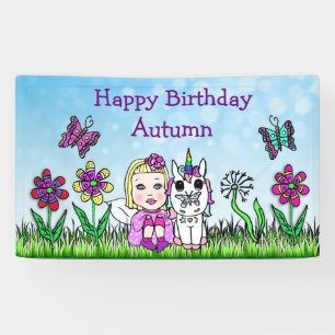 Happy Birthday Banner Unicorn en Fairy