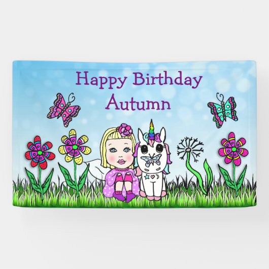 Happy Birthday Banner Unicorn en Fairy (Horizontaal)