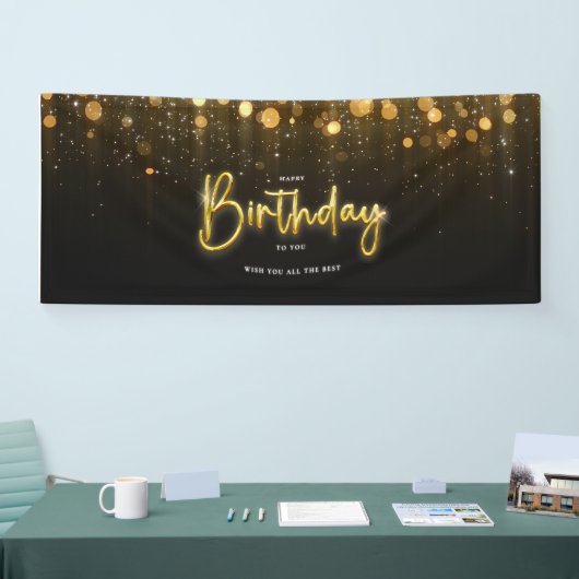 Happy Birthday Banner zwarte glitter (Beurs)