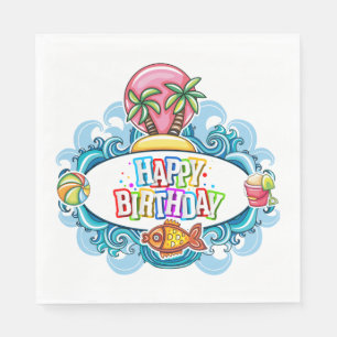 Happy Birthday Beach Fun Paper Napkin Servet