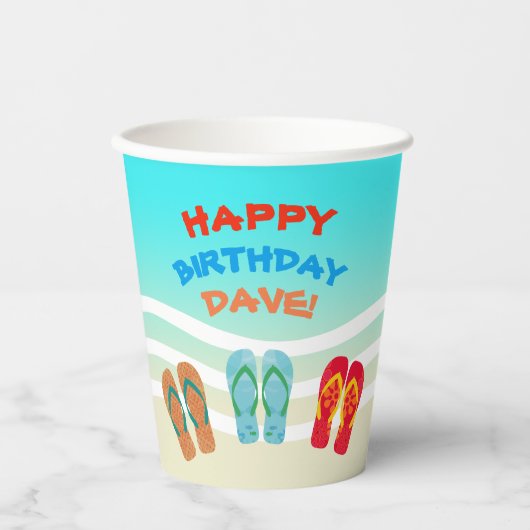 Happy Birthday Beach Party Custom Papieren Bekers (Voorkant)