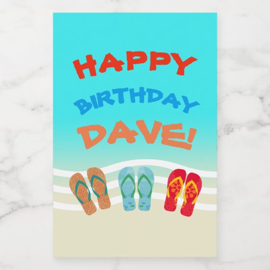 Happy Birthday Beach Party Custom Wijn Etiket (Enkel label)