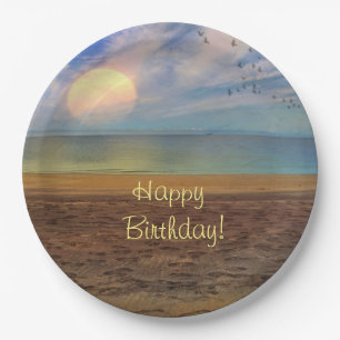 Happy Birthday Beach Sunset Papieren Bordje