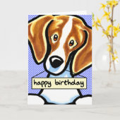 Happy Birthday Beagle Blue Stippen Kaart (Gele Bloem)