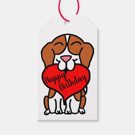 Happy Birthday Beagle Heart Cartoon Cadeaulabel (Voorkant)