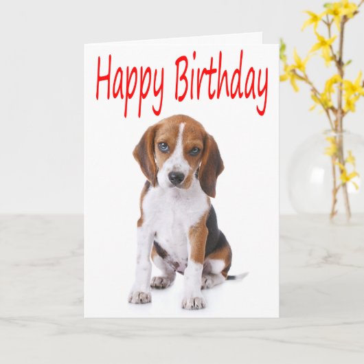 Happy Birthday Beagle Puppy Dog Wenskaart Kaart (Gele Bloem)